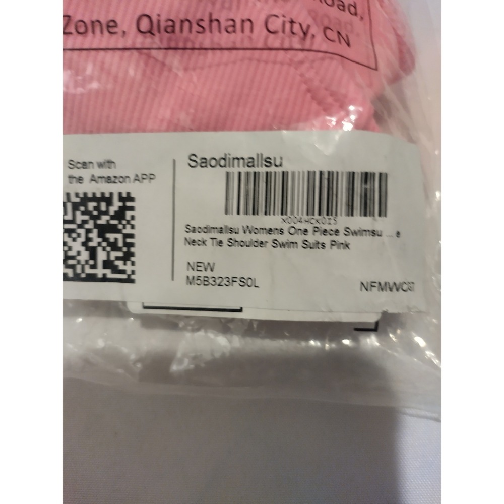 Womens One Piece Swimsuit Ribbed Tie Shoulder Pink M5B323FSOL L - Picture 6 of 6